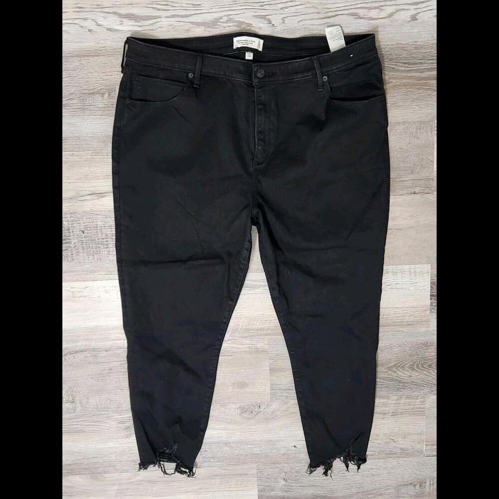 Abercrombie & Fitch Black High-Rise Distressed Hem Jeans
